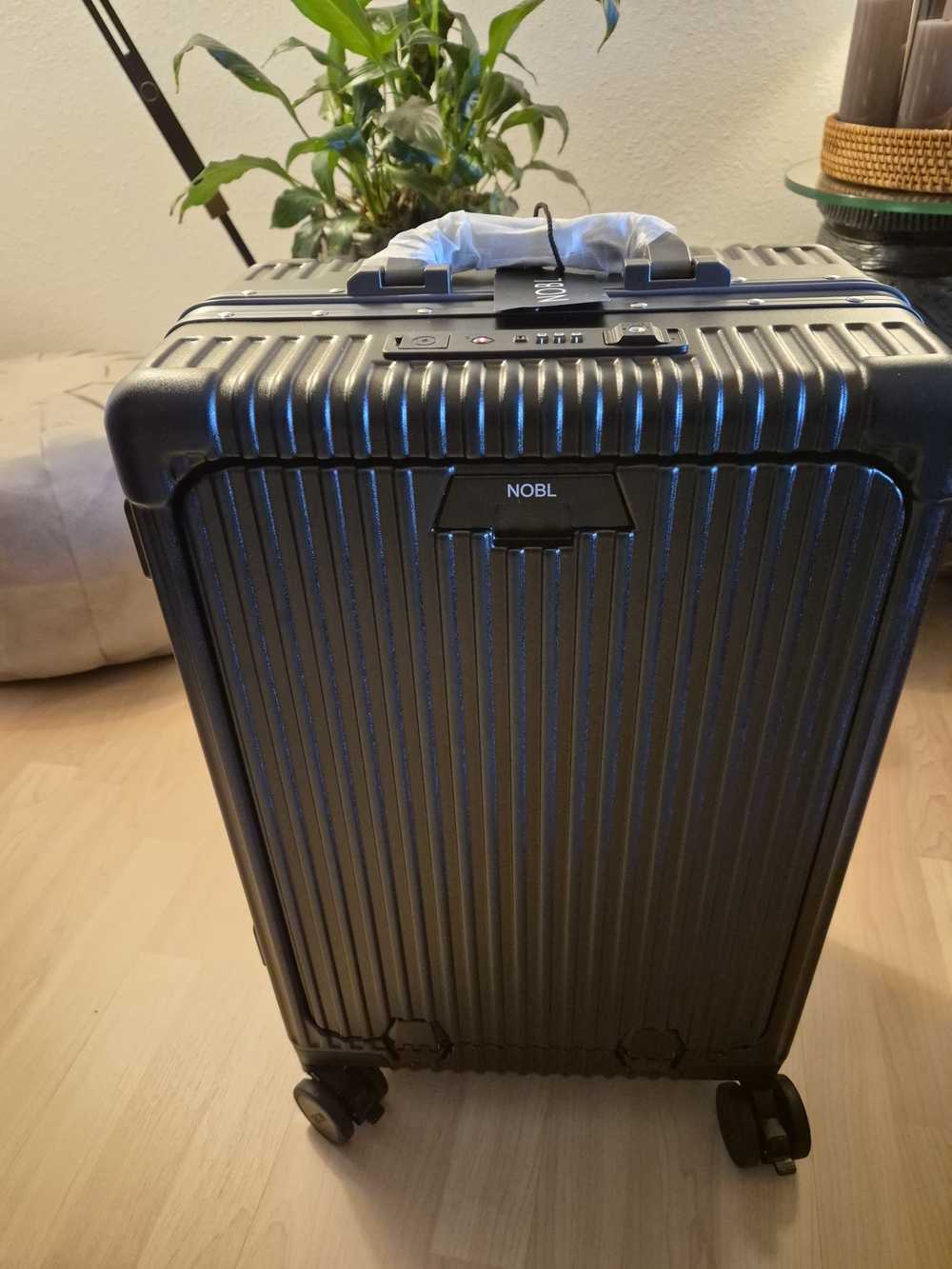 NEW +BOX! Nobl Black Hard-Shell Spinner - Carry-On with Front Laptop Compartment